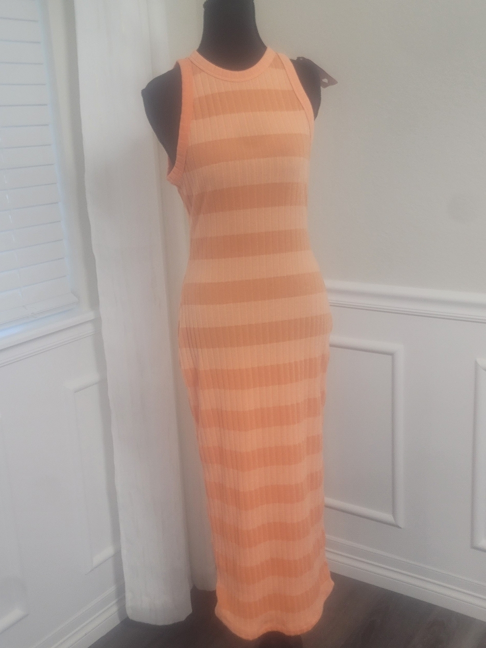 Sleeveless Striped Maxi Dress in Peach